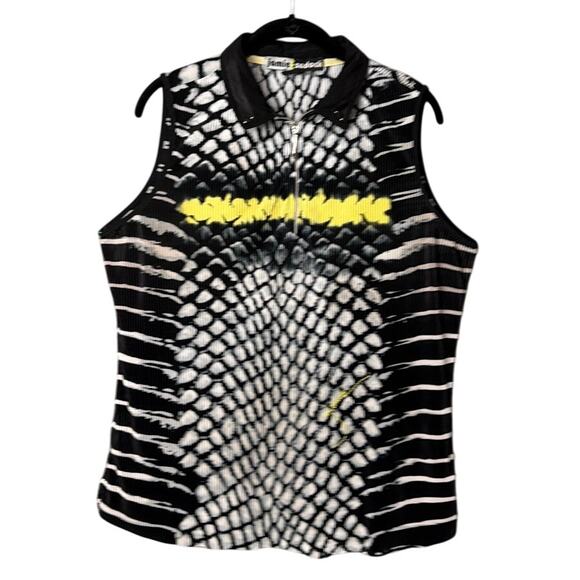 Jamie Sadock Women's Viper Sleeveless Golf Top Black White Yellow Abstract SZ L - Picture 1 of 5